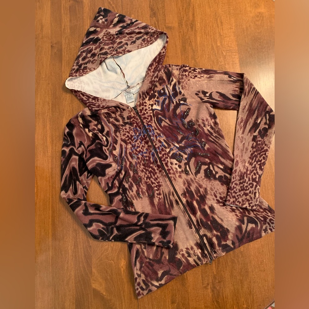 Alberto Makali Animal Print Beaded Zip Hoodie